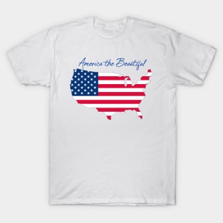 America the Beautiful T-Shirt, 4th of America the Beautifl July, Patriotic Vintage Syle American Flag Shirt T-Shirt